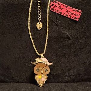 Betsey Johnson Gold and Pink Owl Necklace